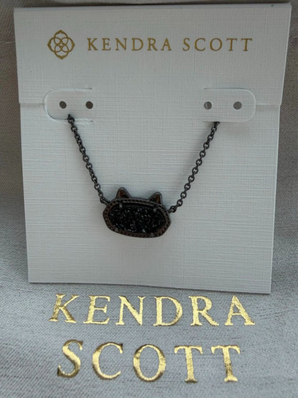 Kendra Scott Elisa Cat Pendant Necklace Black Drusy Gunmetal